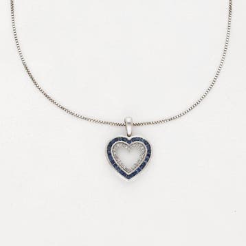 Ketting met hanger - 18 karaat Witgoud - Diamant - Saffier -
