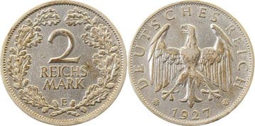 Duitsland 2 Reichsmark 1927 E J 320 sehr schoen + zilver, Verzenden
