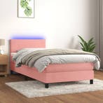 vidaXL Boxspring met matras en LED fluweel roze 90x200 cm, 90 cm, Eenpersoons, Verzenden, Nieuw