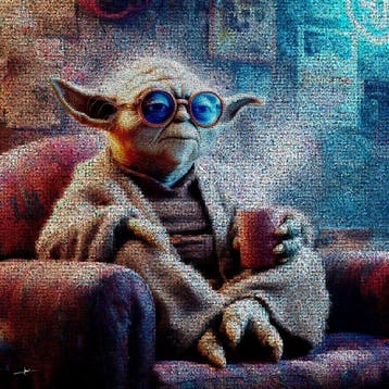 David Law - Crypto Yoda TV Watching - Format XL 60x60, Antiek en Kunst
