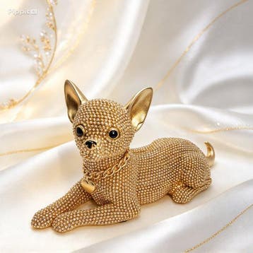 Beeldje - Statuina di Chihuahua in Resina Dorata con