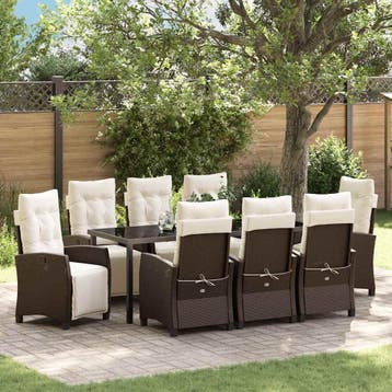 vidaXL Tuin eettafelset 9 st Bruin poly rattan, Verzenden, Nieuw, Rotan, Meer dan 8 zitplaatsen