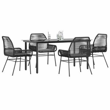 vidaXL 5-delige Tuinset met kussens poly rattan glas zwart, Verzenden, Nieuw, 4 zitplaatsen, Tuinset