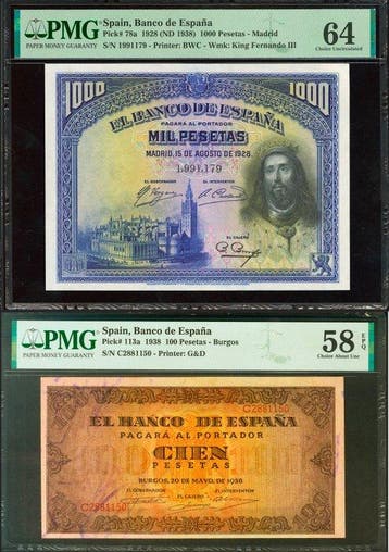 Spanje. - 100 and 1000 Pesetas - various dates - Pick 78a, Postzegels en Munten, Bankbiljetten | Europa | Niet-Eurobiljetten