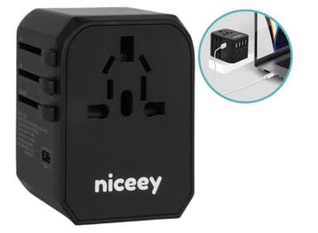 Niceey universele wereldstekker 2000W met 4x USB-A en 1x, Verzenden, Nieuw