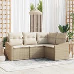 vidaXL Tuinbankenset met kussen 4 pcs Beige en Wit poly, Verzenden, Nieuw, Rotan, 4 zitplaatsen