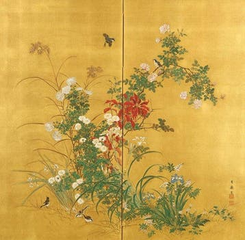 Bybu kamerscherm - Goudkleurige grond - Japan - Bloemen en