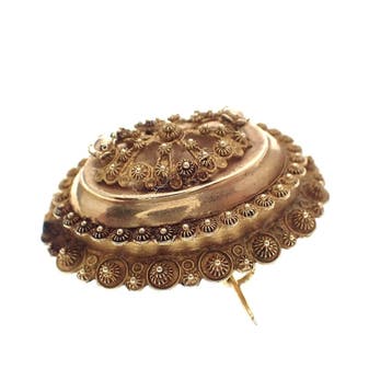 Antiek gouden broche met filigrain techniek, Ophalen of Verzenden, Gebruikt, Goud, Goud