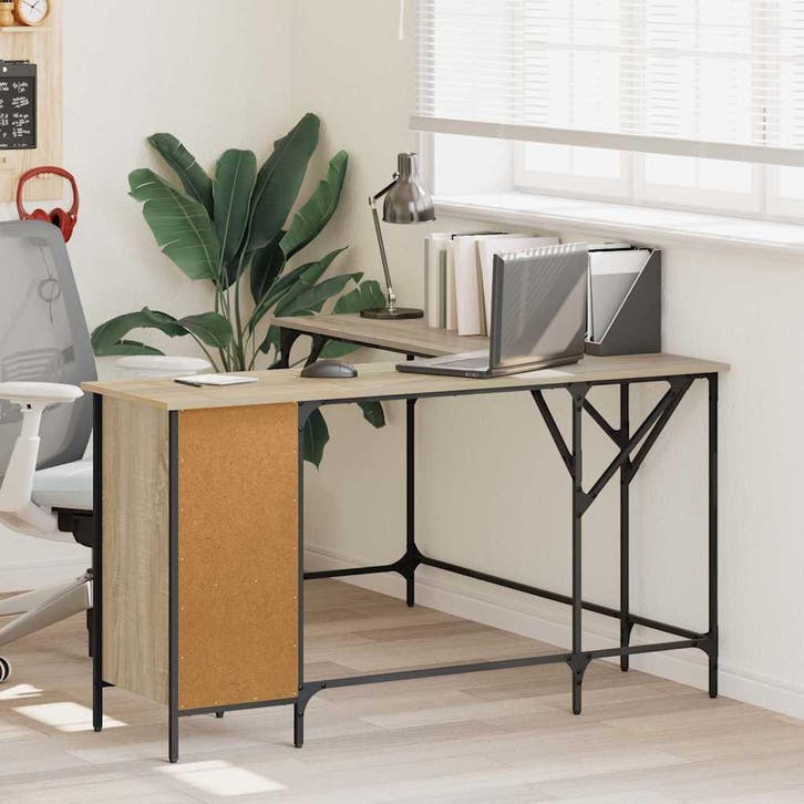 vidaXL Bureau 141x141x75 cm bewerkt hout sonoma eikenkleurig, Huis en Inrichting, Bureaus, Nieuw, Verzenden