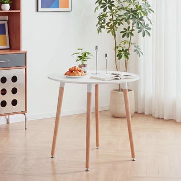 Moderne Ronde Eettafel 80cm - Wit MDF & Houten Poten - Minim, Huis en Inrichting, Verzenden, Nieuw