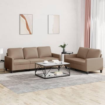 vidaXL 2-delige Loungeset met kussens kunstleer cappuccino, Verzenden, Nieuw, Leer, Minder dan 150 cm