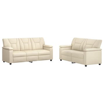 vidaXL Bankstel 2 pcs Crèmekleurig Kunstleer, Huis en Inrichting, Verzenden, Nieuw, Leer, 150 tot 200 cm