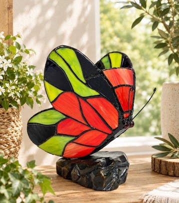Tafellamp - vlinder - Glas-in-lood, Antiek en Kunst