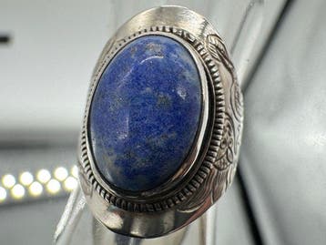 Lapis lazuli - Zilver - Ring - Statement zilveren ring van, Antiek en Kunst