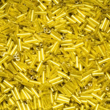 20 gram Bugles staafjes glaskralen 6mm geel, Ophalen of Verzenden, Nieuw, Kraal