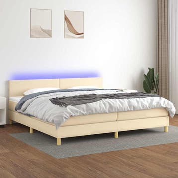 vidaXL Boxspring met matras en LED stof crèmekleurig 200x200, Verzenden, Overige maten, Stof, Nieuw