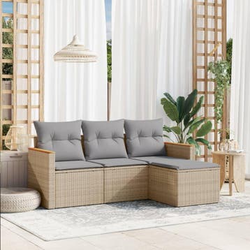 vidaXL 4-delige Loungeset met kussens poly rattan beige, Tuin en Terras, Verzenden, Nieuw, Loungeset