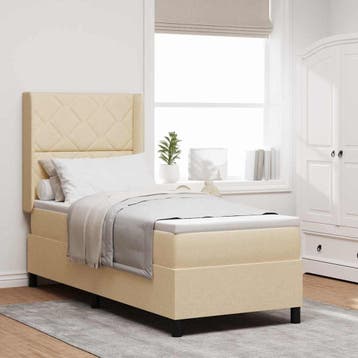 vidaXL LED Box Spring Bed met hoofdeinde Crème 90 x 190 cm, Verzenden, Nieuw, Crème, Stof