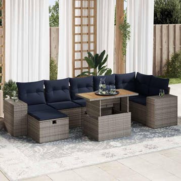 vidaXL 8-delige Loungeset met kussens poly rattan acacia, Verzenden, Nieuw, Loungeset
