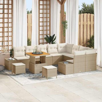 vidaXL Tuinbankenset 12 st 11-Aantal zitplaatsen Beige Poly, Verzenden, Nieuw, Rotan, 2 zitplaatsen