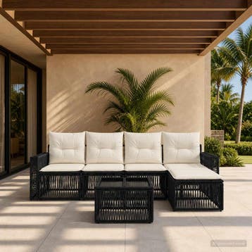 vidaXL Tuinbankenset 6 st Zwart en Cream Wit poly rattan, Verzenden, Nieuw, 6 zitplaatsen