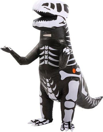 KIMU® Opblaas Kostuum Kinderen T-Rex Skelet 110 116 122 128, Kinderen en Baby's, Carnavalskleding en Verkleedspullen, Ophalen of Verzenden