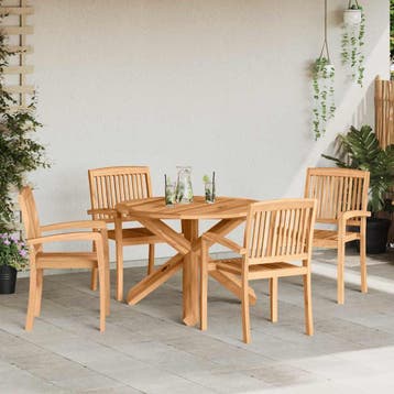 vidaXL Tuin eettafelset 5 pcs Naturel Massief Acaciahout, Verzenden, Nieuw, 5 zitplaatsen