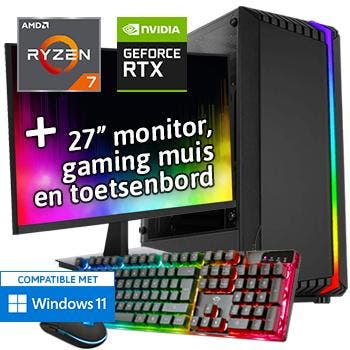 Ryzen 7 + RTX 5050 Game PC Set met Monitor Toetsenbord Muis, Nieuw