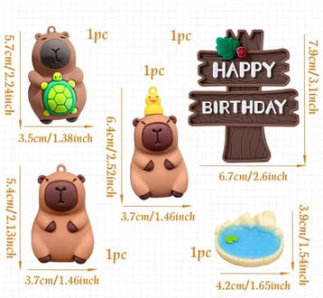 Capibara taart topper set 5-delig, Ophalen of Verzenden, Nieuw, Versiering, Verjaardag
