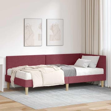 vidaXL Hoekbedframe met Matras 2 st Wijnrood 80 x 200 cm, Eenpersoons, Verzenden, Nieuw, Stof
