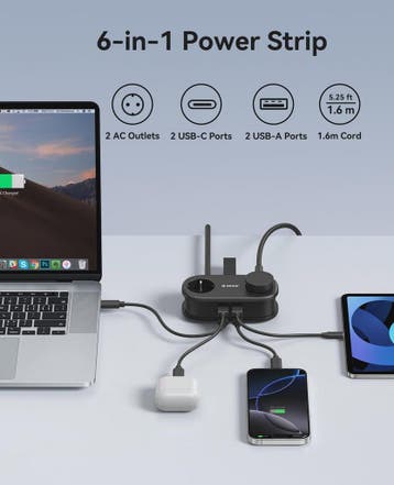 ORICO GaN 65W Power Strip: 2x AC, 2x USB-A, 1x USB-C - Snel, Verzenden, Nieuw