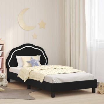 vidaXL Bedframe voor kinderen met hoofdbord Zwart 80 x 200, Verzenden, Nieuw, Zwart, Stof