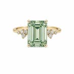 Ring - 14 karaat Geel goud - 5.07ct. tw. Groen Diamant, Nieuw