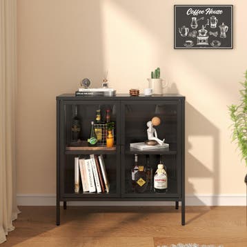 Vitrinekast Borshavisa staal 80x80x35 cm zwart [en.casa], Verzenden, Nieuw
