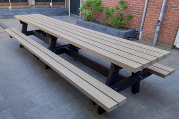 Rockwood® Picknicktafel Vlier - Zwaar Kunststof - Sand Beige, Ophalen of Verzenden, Nieuw, Rechthoekig, Hout