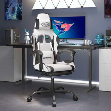 vidaXL Gamestoel met voetensteun kunstleer wit en zwart, Verzenden, Nieuw, Wit