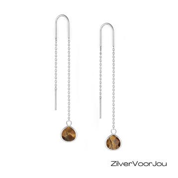 Elegante 925 zilveren threader oorbellen met tijgeroog edels, Verzenden, Nieuw, Zilver