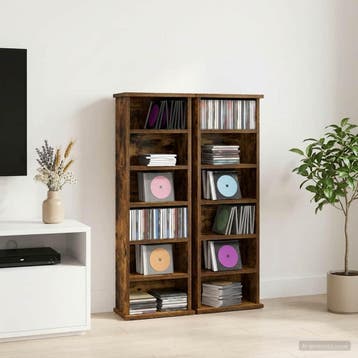 vidaXL CD Kast 2 st Gerookt eiken 60 x 17 x 92 cm Bewerkt, Verzenden, Nieuw