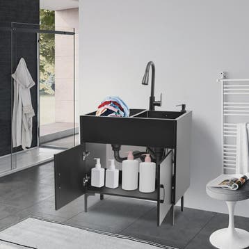 Dubbele RVS Spoelbak met Zwart Wastafelmeubel - Vrijstaand 3, Verzenden, Nieuw in verpakking