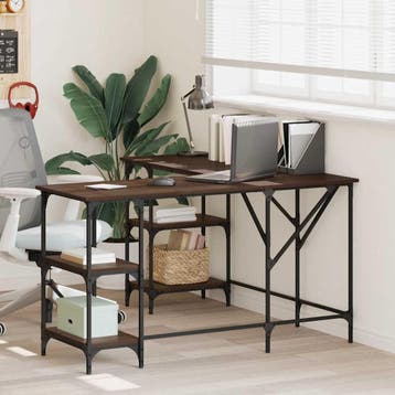vidaXL Bureau 139x139x75 cm bewerkt hout bruin eikenkleur, Verzenden, Nieuw