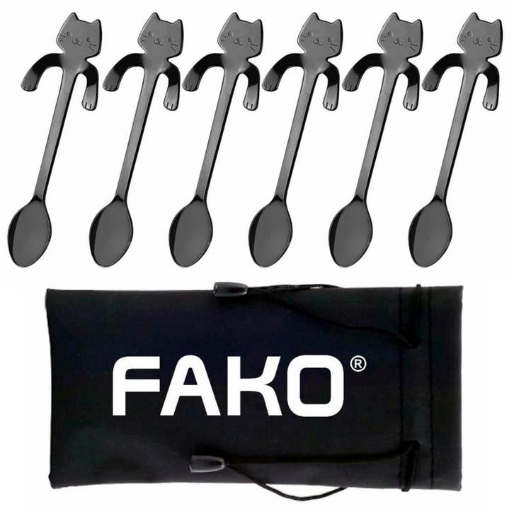 Fako Bijoux - 6x Theelepel / Koffielepel Hangende Kat -, Huis en Inrichting, Keuken | Bestek, Verzenden