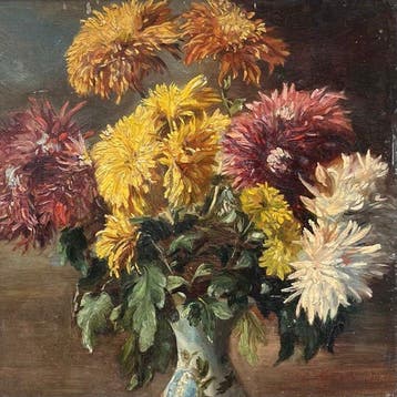 Franse school (XIX) - Bouquet de chrysanthèmes - Fleurs