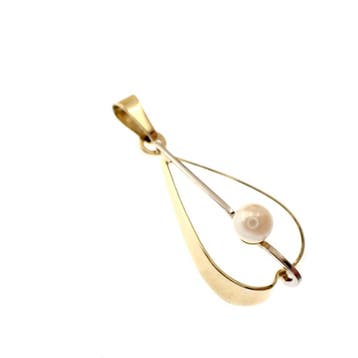 Bicolor gouden hanger met parel (Hanger of bedel), Ophalen of Verzenden, Gebruikt, Goud, Overige merken