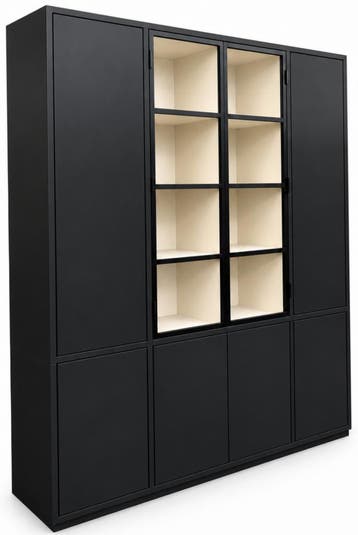 Buffetkast Vught zwart met stalen deuren 220 x 240cm, Ophalen of Verzenden, Nieuw