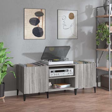 vidaXL Platenkast 121x38x48 cm bewerkt hout grijs sonoma, Verzenden, Nieuw