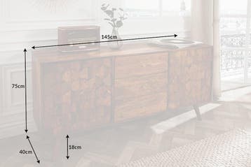 Massief dressoir MYSTIC LIVING 145cm Sheesham naturel 3D, Ophalen of Verzenden, Nieuw
