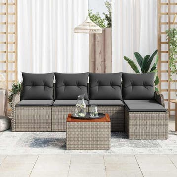 vidaXL Tuinbankenset 6 st Grijs poly rattan, Verzenden, Nieuw, Rotan, 6 zitplaatsen