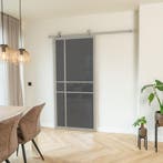 Stalen Schuifdeur Kiezelgrijs 6 Vlaks Rookglas Luxe design, Doe-het-zelf en Verbouw, Kozijnen en Schuifpuien, 75 tot 150 cm, Nieuw