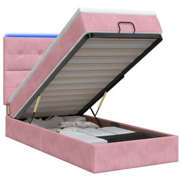 vidaXL Ottoman Bed met Matrassen en LED Roze 80 x 200 cm, Verzenden, Nieuw, Stof