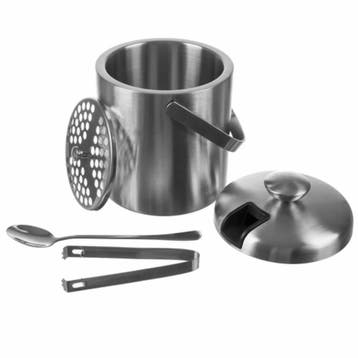 Ruhhy Dubbelwandige RVS ijsbucket 1,3 l met tang, lepel,..., Ophalen of Verzenden, Nieuw